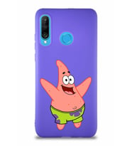 Huawei P30 Lite Soft Premier Kapak Patrick Yıldız Tasarımlı Silikon Kılıf - Mor (Şeffaf)