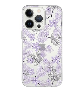 Apple iPhone 13 Pro Uyumlu Kapak Floral Lila Tasarımlı Şeffaf Silikon Kılıf