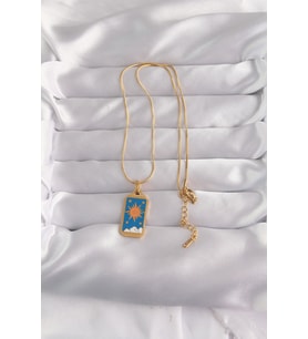 316L Çelik Gold Renk Mavi Mineli Güneş Model Tarot Kolye 5886 - SSSSSS8205-7351
