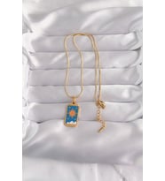 316L Çelik Gold Renk Mavi Mineli Güneş Model Tarot Kolye 5886 - SSSSSS8205-7351