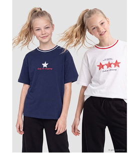 LCW Kids Lacivert Bisiklet Yaka Kız Çocuk Tişört 2'li