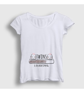 Presmono Kadın Beyaz Twins Loading Girls Yükleniyor Doğum Hamilelik T-Shirt 535472tt