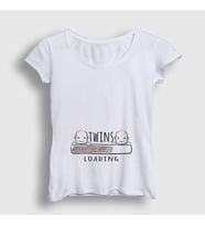 Presmono Kadın Beyaz Twins Loading Girls Yükleniyor Doğum Hamilelik T-Shirt 535472tt