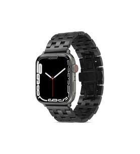 Apple Watch Ultra 49mm Uyumlu Kordon Metal Geçmeli Paslanmaz KRD-20 Kayış (Siyah)