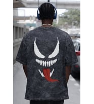 Tasarım Venom Film Kahramanı Sırt Baskılı Unisex Oversize Eskitme Yıkamalı Tişört