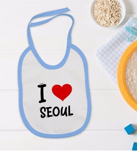 BK Kids I Love Seoul Tasarımlı Mavi Bebek Mama Önlüğü - Model 1