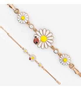 Papatya ve Uğur Böceği Tasarımlı Gümüş Bileklik ROSE