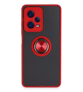 Durukar® Redmi Note 12 5G Kılıf Montreal Yüzüklü Silikon Kapak - Kırmızı