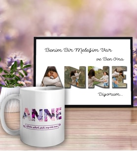 Kişiye Özel Anne Temalı Kupa Bardak ve Fotoğraf Çerçevesi Seti