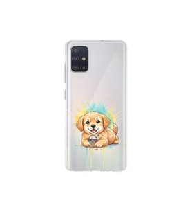 Samsung Galaxy A51 ile Uyumlu Splash Köpek Tasarımlı Şeffaf Silikon Kılıf