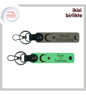 Yeni Mezun Avukata Gurur Dolu Hediye, Ay Yıldızlı İsim Yazılabilir Anahtarlık, Kül Gri-Yeşil