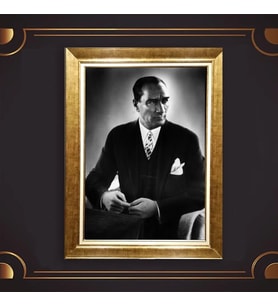 Altın Varaklı Çerçeveli Paspartulu Atatürk Tablo nl02A284 (Gold)
