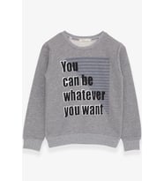 Breeze Erkek Çocuk Sweatshirt Yazı Baskılı 8-14 Yaş, Koyu Gri Melanj