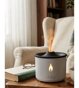 LED Alev Efektli Aroma Difüzörü Ultrasonik Hava Nemlendirici Gece Lambası Fonksiyonlu