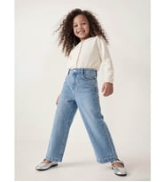LCW Kids İndigo Wideleg Taşlı Kız Çocuk Jean Pantolon