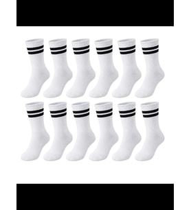 Wak Unisex Beyaz Çorap Siyah Çizgili 12'li Set Uzun Soket Günlük Spor Kolej Stil Kadın Erkek Çorabı