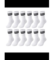 Wak Unisex Beyaz Çorap Siyah Çizgili 12'li Set Uzun Soket Günlük Spor Kolej Stil Kadın Erkek Çorabı