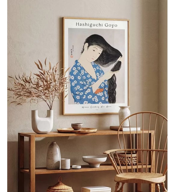 Çerçevesiz Poster Hashiguchi Goyo Saçını Tarayan Kadın