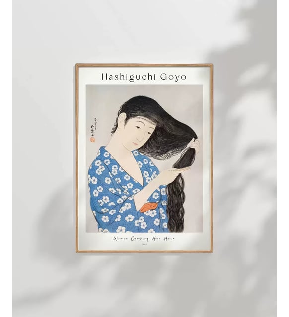 Çerçevesiz Poster Hashiguchi Goyo Saçını Tarayan Kadın