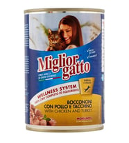 Miglior Gatto Tavuklu ve Hindili Kedi Konserve Yaş Maması 405 Gr. X 24 Adet