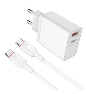İki Ucu Type-C Kablo + Adaptör Başlığı Şarj Seti Type-C ve USB Adaptör (6 Farklı Koruma Teknolojisi) (Beyaz)