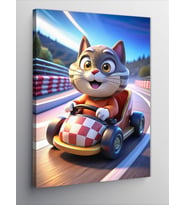 Kanvas Tablo Go Kart Kullanan Kedi