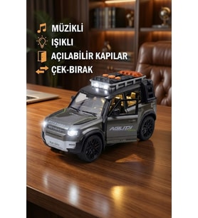 Sesli Işıklı Çek Bırak Oyuncak Araba Defender Model Jip - Kapıları Açılan Lüks Arazi Aracı (17 cm)