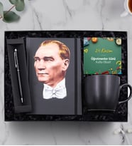 Kişiye Özel Siyah Touch Pen Kalem & Mustafa Kemal Atatürk Resimli Defter & Siyah Mat Kupa Hediye Seti