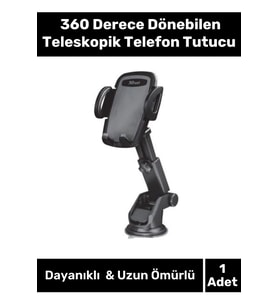 Premium Dayanıklı Vantuzlu Sağlam Çok Fonksiyonlu 360 Derece Dönebilen Teleskopik Telefon Tutucu