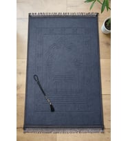Yumuşak Kadife Dokulu Mihrap Desenli Peluş Seccade Siyah