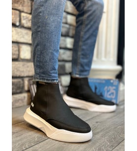 BA0150 Bağcıksız Erkek Yüksek Taban Cilt Siyah Beyaz Spor Bot (Çok Renkli)