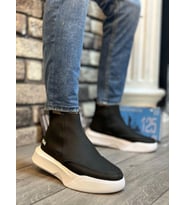 BA0150 Bağcıksız Erkek Yüksek Taban Cilt Siyah Beyaz Spor Bot (Çok Renkli)