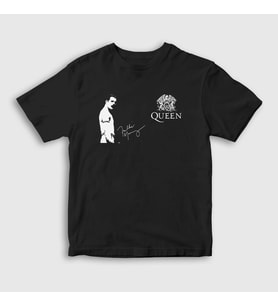 Presmono Unisex Çocuk Siyah İmza Queen Freddie Mercury T-Shirt 34340tt