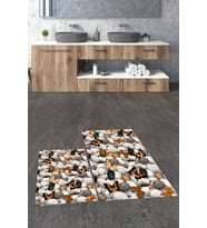 EVDEYA 3D Dijital Yıkanabilir Kelebek Desen İkili Banyo Halısı Paspas Klozet Takımı, KLOZET-44-Kahve, (Kahverengi)