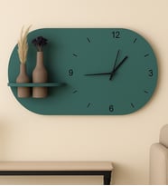 Modern Tasarım Raflı Nera Duvar Saati 75x45 (Orman Yeşili)