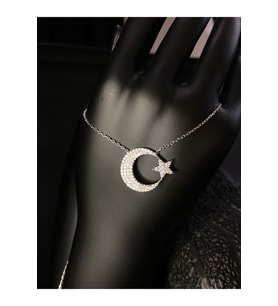 Gümüş Kolye - Ay Yıldız Orta Büyüklükte 925 Ayar Gümüş • Sevgiliye • Eşe • Anneye Hediye Kolye