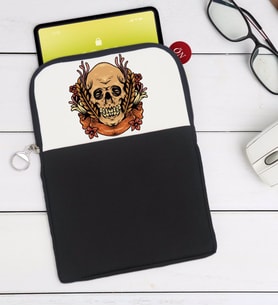 BK Gift Kurukafa Tasarımlı Taşınabilir Koruyucu Tablet Kılıfı & Organizer Çanta - Siyah-1