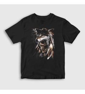 Presmono Unisex Çocuk Siyah Skull Wolf Kurt T-Shirt 307322tt