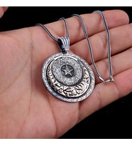 AYYILDIZ MODEL KELİME-İ TEVHİD AYETEL KURSİ YAZILI MADALYON GÜMÜŞ KOLYE (Gri)