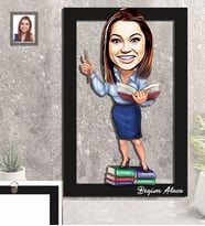 Kişiye Özel Öğretmen Karikatürlü 3D Ahşap Tablo 30x47 Bayan-19
