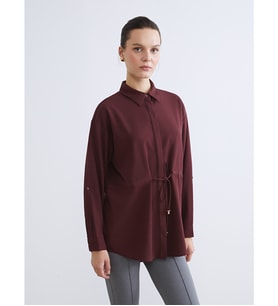 LCWAIKIKI Classic Bordo Beli Bağlamalı Kadın Gömlek Tunik