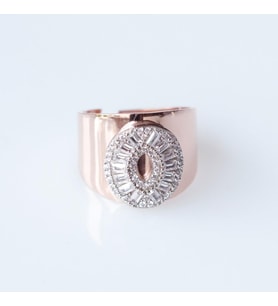 O Harfi Baget Taşlı Rose Gold Kaplama Gümüş Yüzük