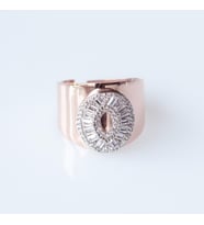 O Harfi Baget Taşlı Rose Gold Kaplama Gümüş Yüzük