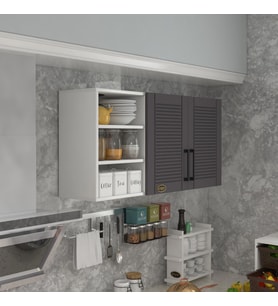 Kenzlife hazır mutfak dolabı kestane60 gri mod2 60*120*32 mebran kapak suntalam gövde (Karışık)