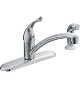 Moen Chateau Krom Tek Kolu Düşük Ark Mutfak Lavabo Bataryası Yan Püskürtücü, 4 Delikli Mutfak Batary (Çok Renkli)