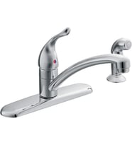 Moen Chateau Krom Tek Kolu Düşük Ark Mutfak Lavabo Bataryası Yan Püskürtücü, 4 Delikli Mutfak Batary (Çok Renkli)