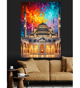 Renkli Gökyüzü Altında Görkemli Cami Dekoratif Kanvas - Mdf Ahşap Tablo