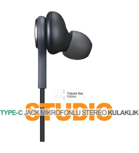 iPhone 15/15 Pro Max/16 Pro/17 Air/17 Pro Max Uyumlu Type-C Kulaklık, Siyah, Mikrofonlu Stereo Kulak İçi