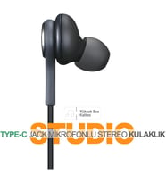 iPhone 15/15 Pro Max/16 Pro/17 Air/17 Pro Max Uyumlu Type-C Kulaklık, Siyah, Mikrofonlu Stereo Kulak İçi