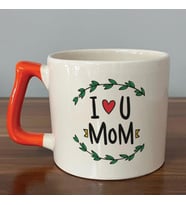 I Love You Mom Baskılı Turuncu Kulplu D Kupa